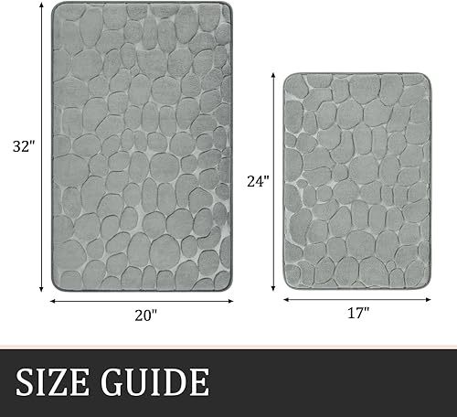 Miniatura 2 de YIHOUSE Juego de 2 tapetes de baño de espuma viscoelástica, color gris claro, antideslizantes, absorbentes de agua, lavables, para fregadero,