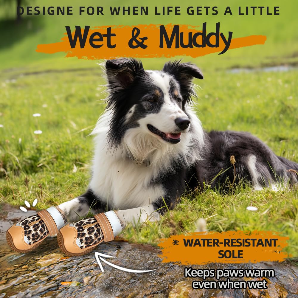 Jzxoiva Hundeschuhe für große Hunde, wasserdichte Hundeschuhe für Hartholzböden, Outdoor-Pfotenschutz mit reflektierenden Streifen für heißen Gehweg, Winter, Schnee, Wandern, Schuhe, 4 Stück/Set