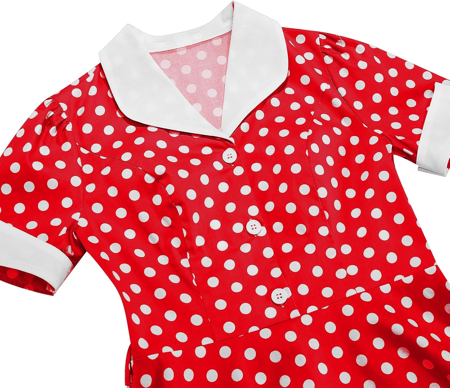 Women's 1950s Vintage Polka Dot Dress - Peter Pan Collar Puff Sleeve Swing Dress with Belt for Party Wedding
