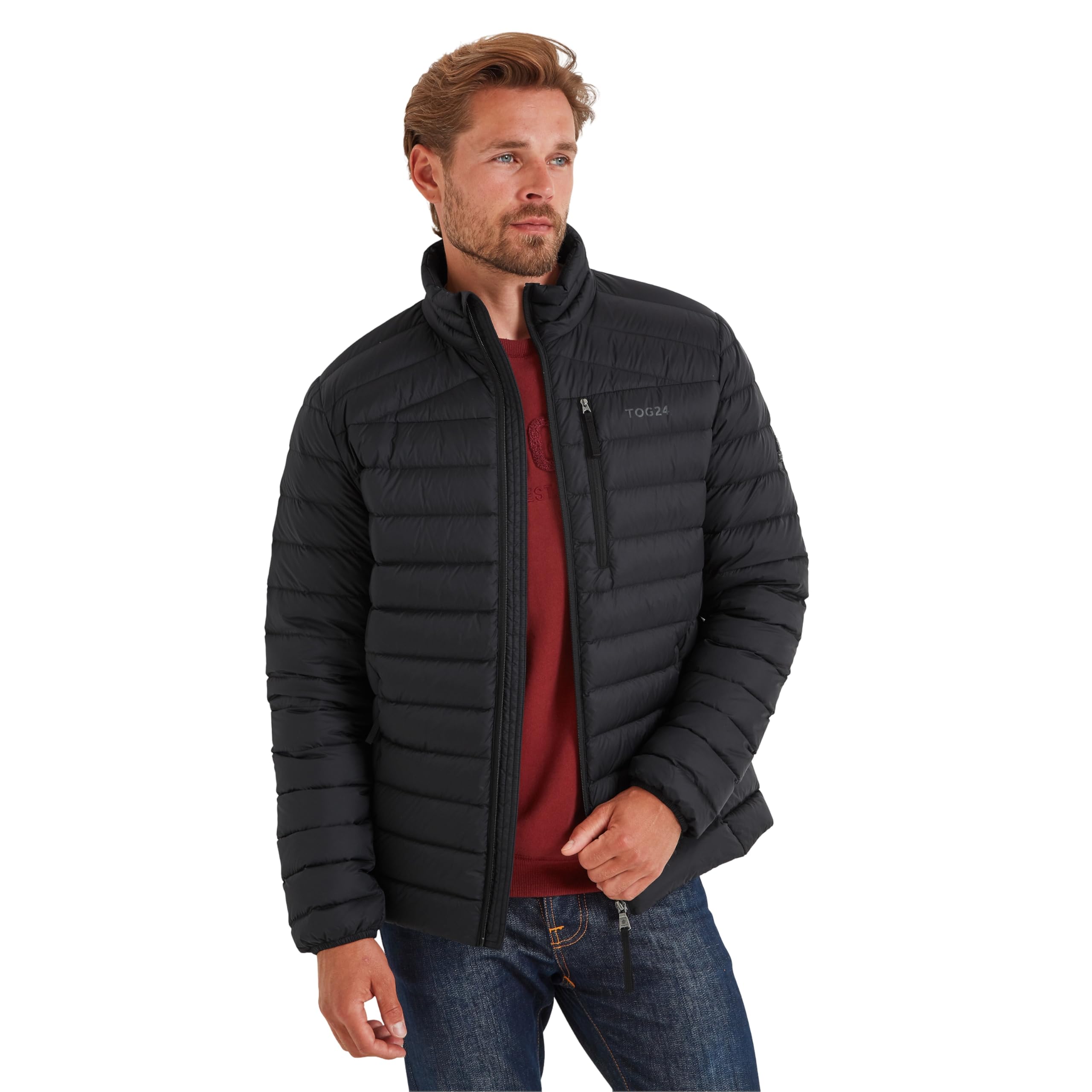 Tog24 Men's Black North Rds Certified Down Short Jacket Ultra Warm 90% Duck Down Superior Insulation Coat Which Packs Away Conveniently Into Chest Pocket & Doubles Up As Travel Pillow