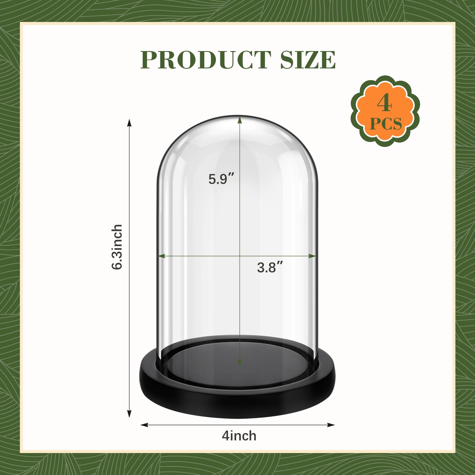 Suclain 4 campanas de cúpula de cristal con base de madera, color negro, 15