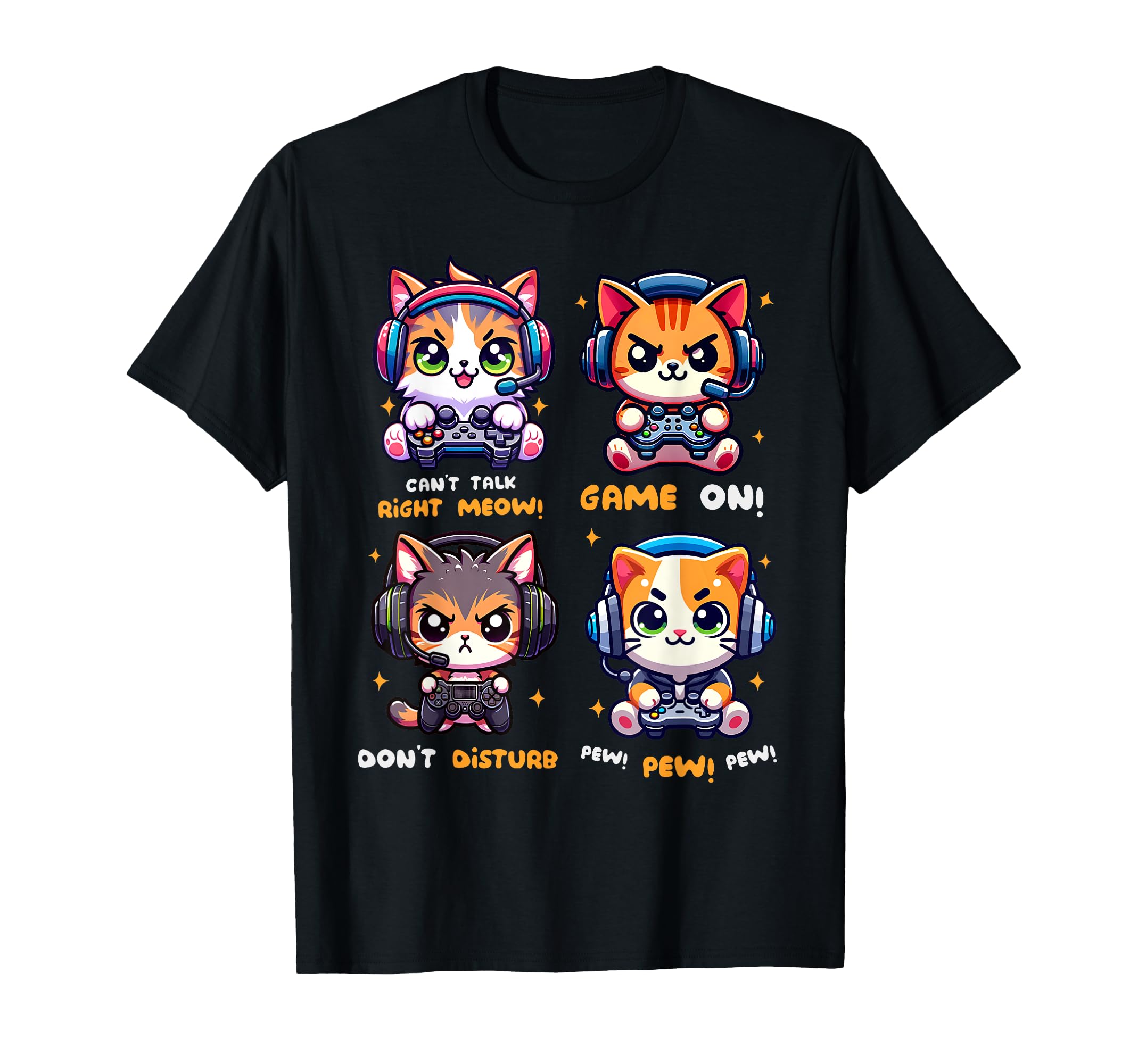 Gamer Cat Funny Gaming Video Games Pew Boys Girls Kids Teens T-Shirt