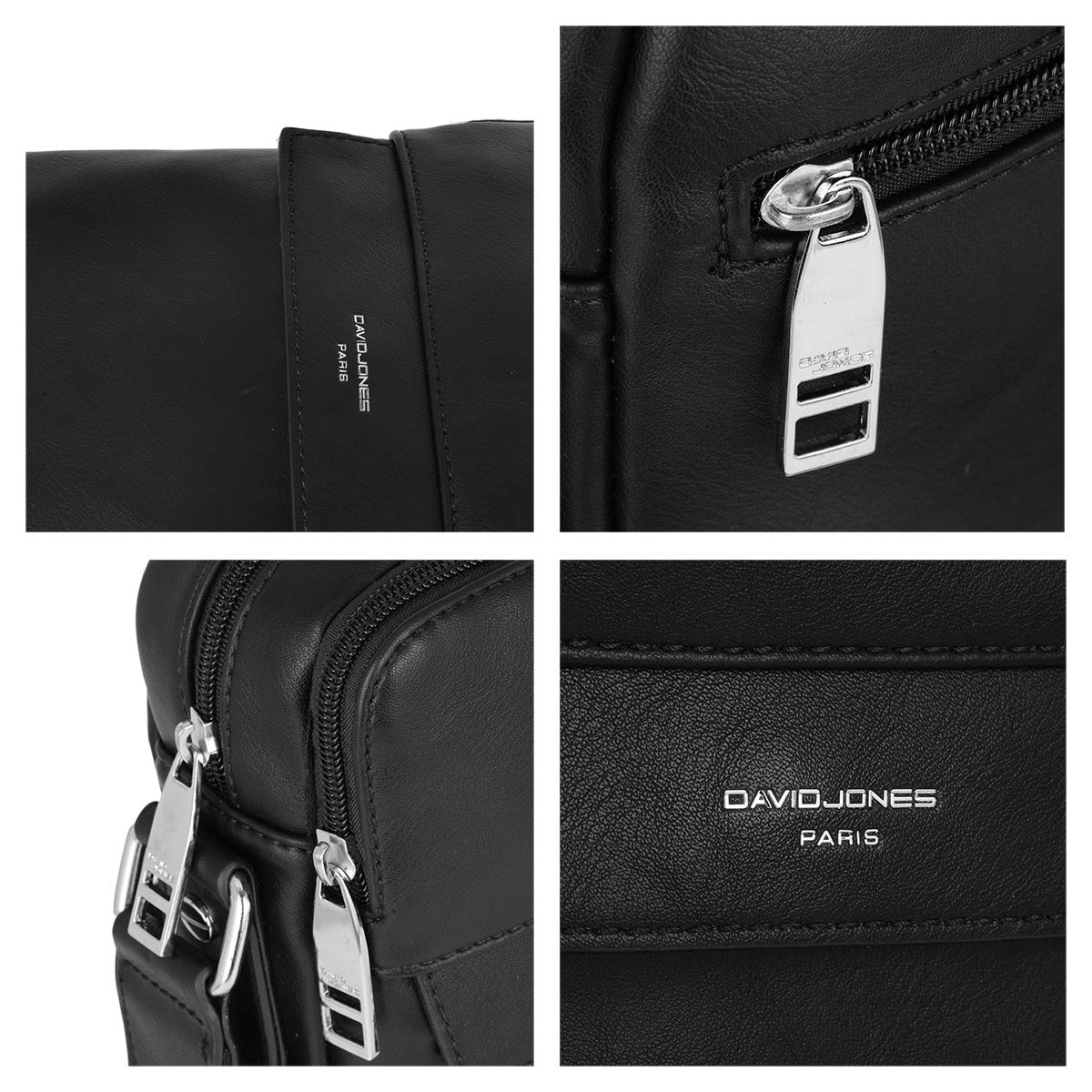 David Jones - Sacoche Homme Style Cuir Véritable - Sac Bandoulière Porté Epaule Croisé Travers - Pochette Besace Messenger Multipoche Travail Affaires Business - Bourse Rétro Classique