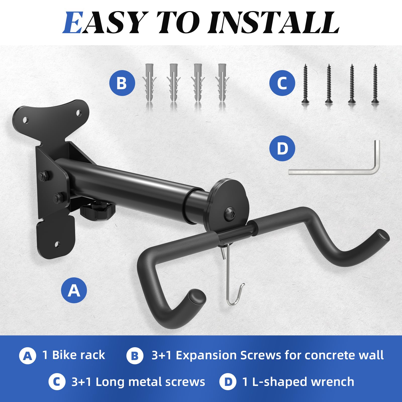 Goovilla Soporte de pared ajustable para bicicleta, soporte horizontal para bicicletas de montaña, carretera, híbridas, almacenamiento seguro en el garaje con fácil instalación, 1 paquete de gancho