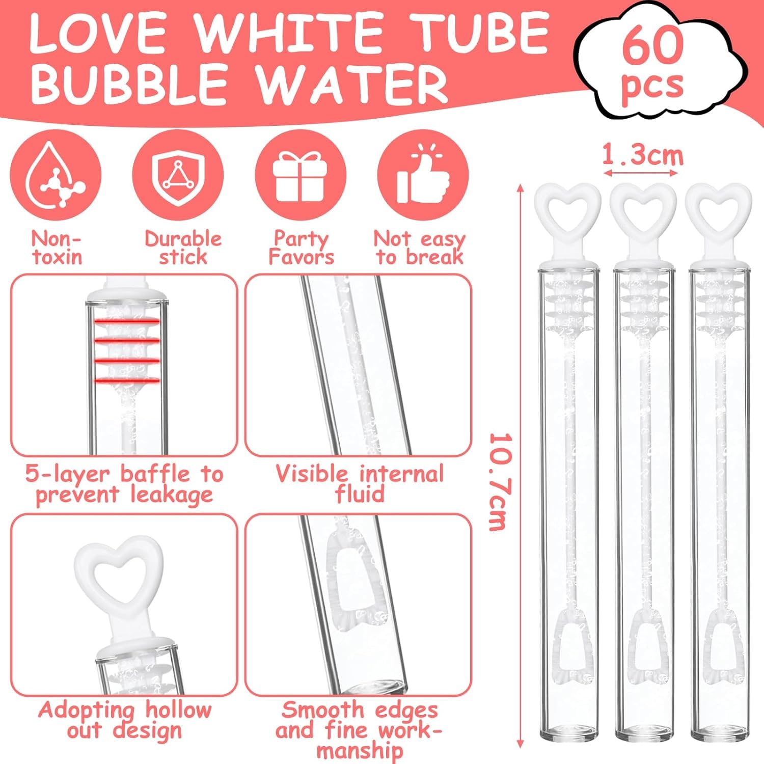 60 Pompas de Jabón para Bodas,Blanco Mini Varitas de Burbujas,Pomperos Boda con Asa en Forma de Corazón,Decoración Burbujas para Bodas,Bautizos,Cumpleaños,San Valentín,Fiesta
