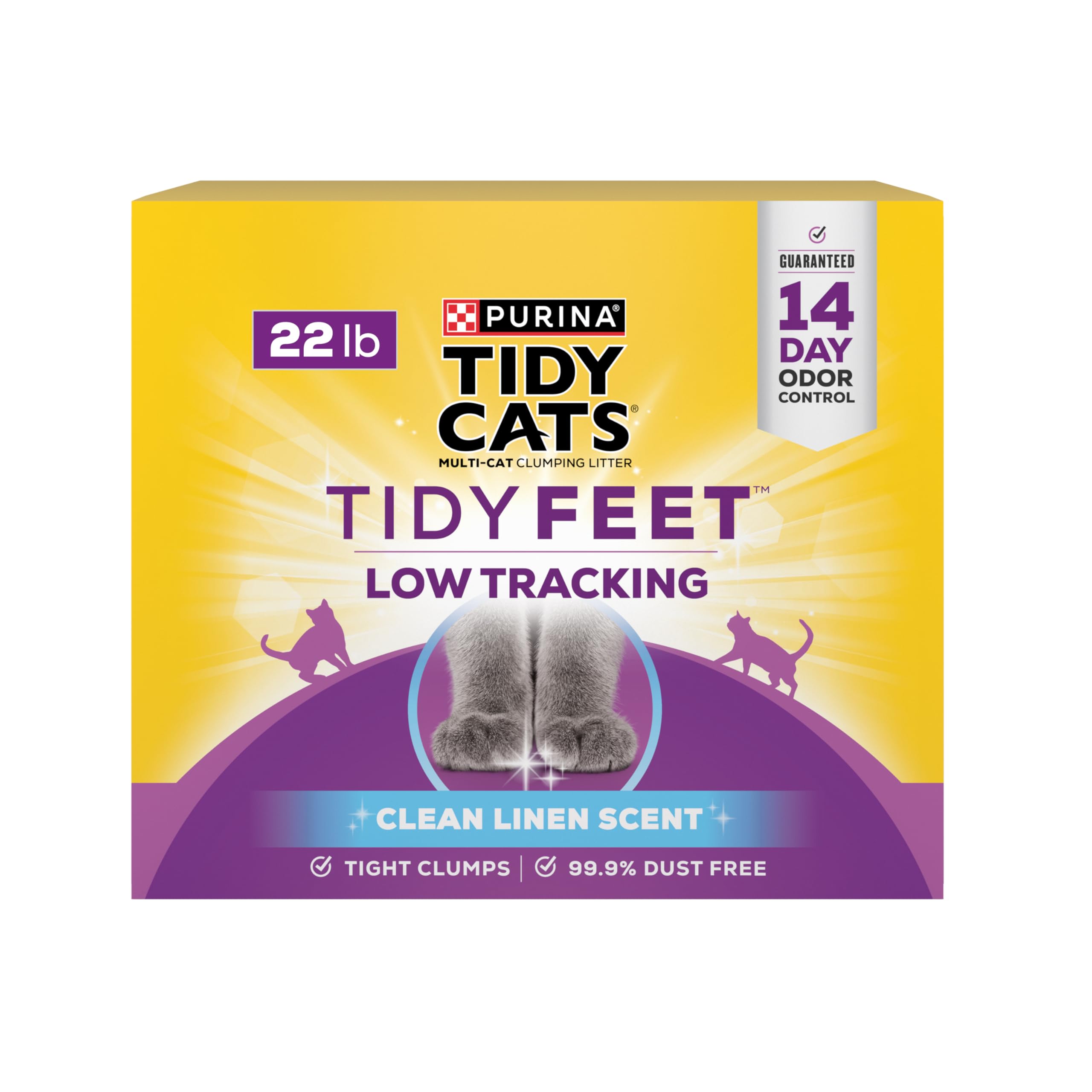 purina tidy cats tidy feet clumping low tracking cat litter with odor control – clean linen scent - 22 lb. box
