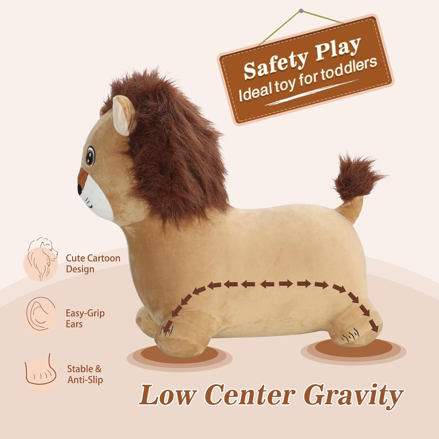 INPANY Bouncy Horse, Lion Hopper Toys, Toddlers Plush Bouncing Animal Hopping, Bounce Buddies, Inflatable Ride on Rubber Bouncer, Indoor Outdoor Birthday Gifts Toy for 2 3 4 Year Old Girls Boys