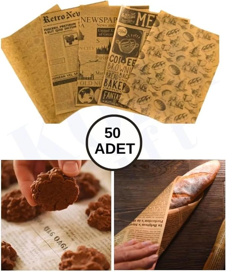 UCR HOME 50 Adet Kendinden Gazete Desenli Sunum Kağıdı (5 Farklı Desen)