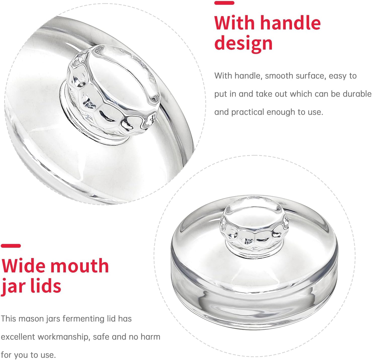 3Pcs Fermentation Glass Weights with Easy Grip Handles, Clear Canning Weights and Pickling Glass Weight for Wide Mouth Mason Jars, Fermenting Kit, Kimchi, Sauerkraut (3) - Image 4