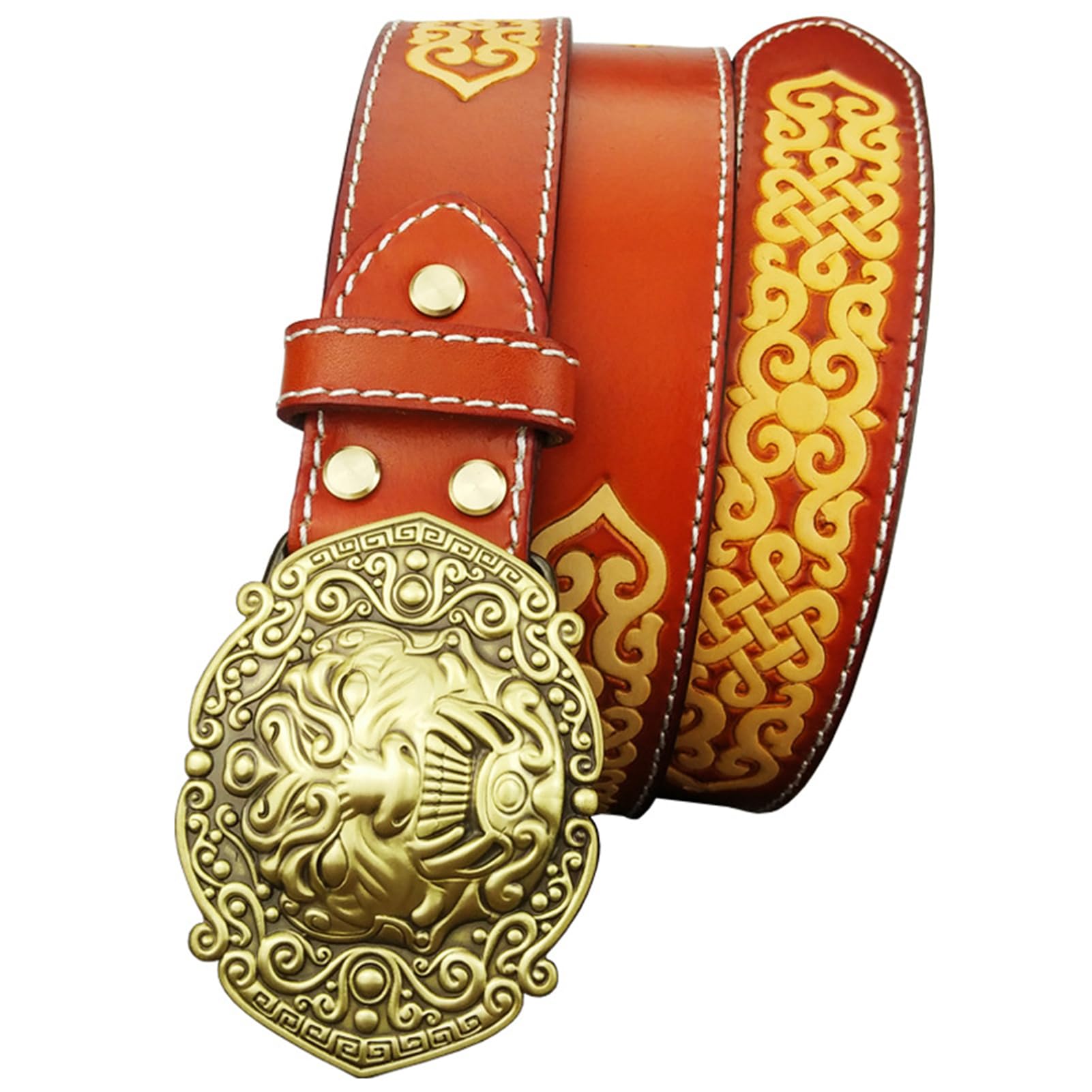 Cintura Western Per Uomo Donna, Country Vintage, Incisa In Vera Pelle, Fibbia Bestia Mitica, Larghezza 38 Mm