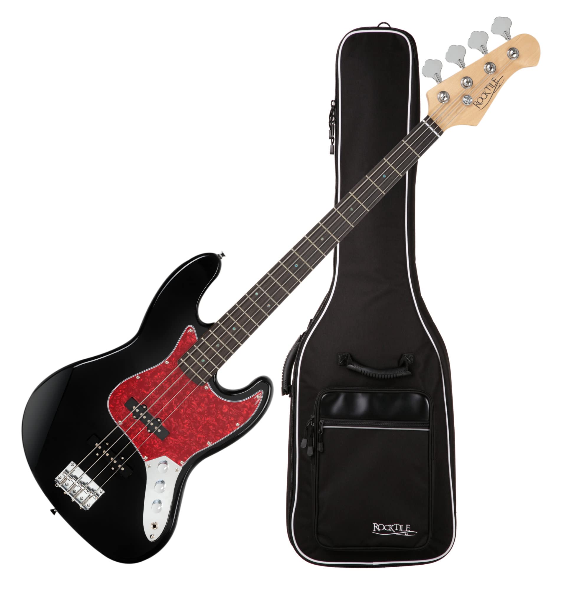 Rocktile Pro JB-30BK 70's Deluxe E-Bass Black Set incl. Gigbag, 20 tasti | Jazz-Style E-Bass, 2 Single-Coil Pickup, 2 controlli volume/ 1 controllo tono, Tastiera: Engineered Wood, Manico: Acero, 5 mm
