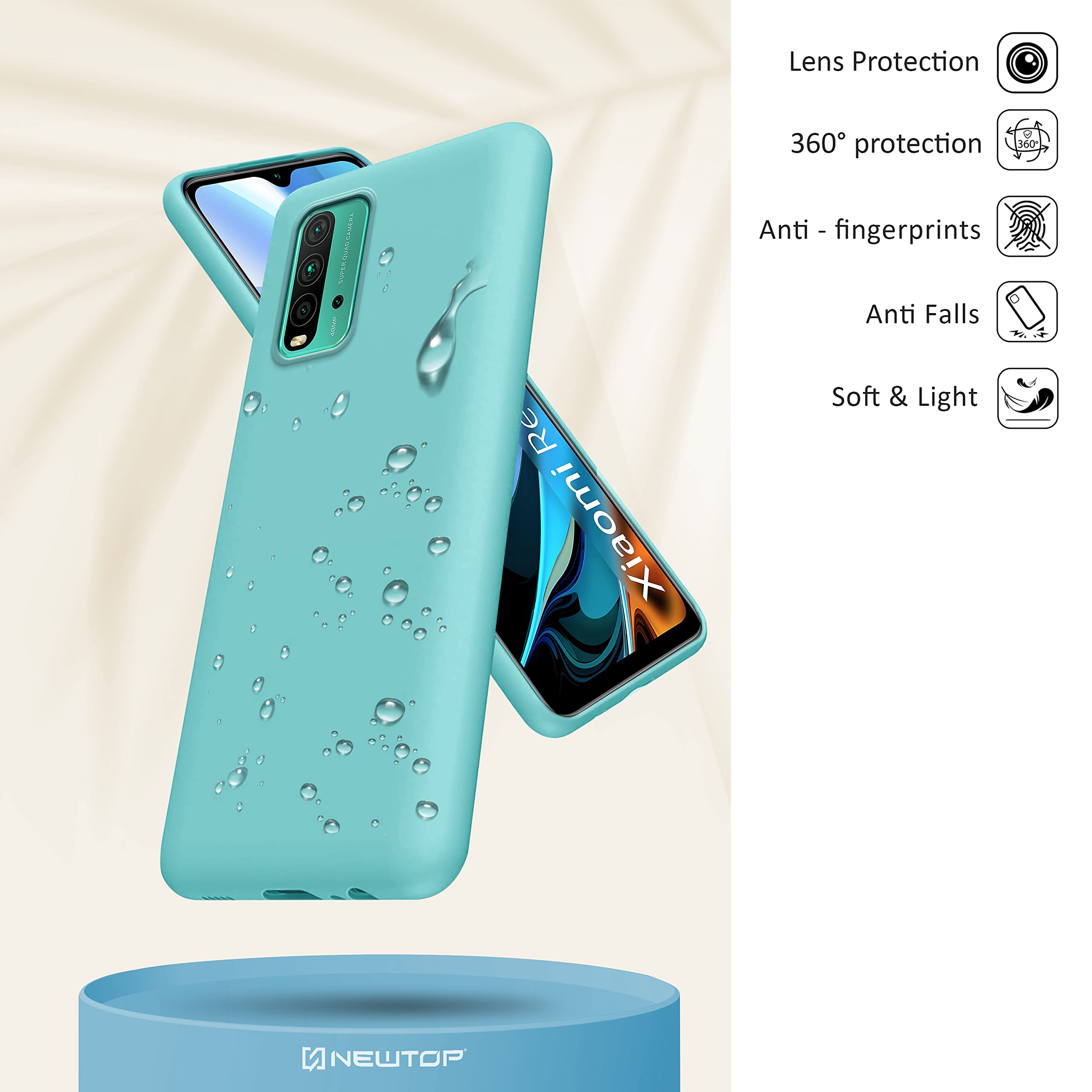 N NEWTOP Cover Compatibile con Xiaomi Redmi 9T, Custodia TPU Soft Gel Silicone Ultra Slim Sottile Flessibile Case Posteriore Protettiva (Turchese