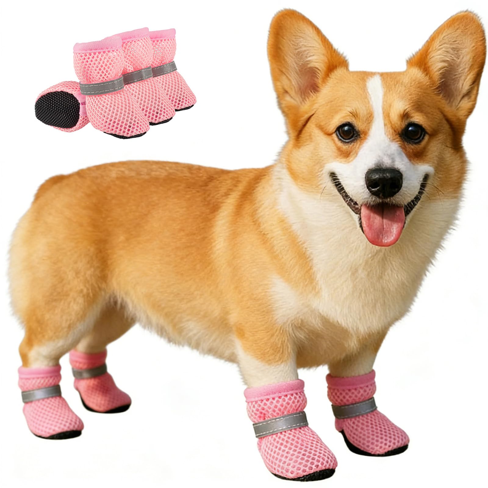 Dog Shoes Breathable Mesh Boots,Summer Breathable Dog Boots Nonslip Sole Paw Protector for Small Medium Dogs_XL(Pink)