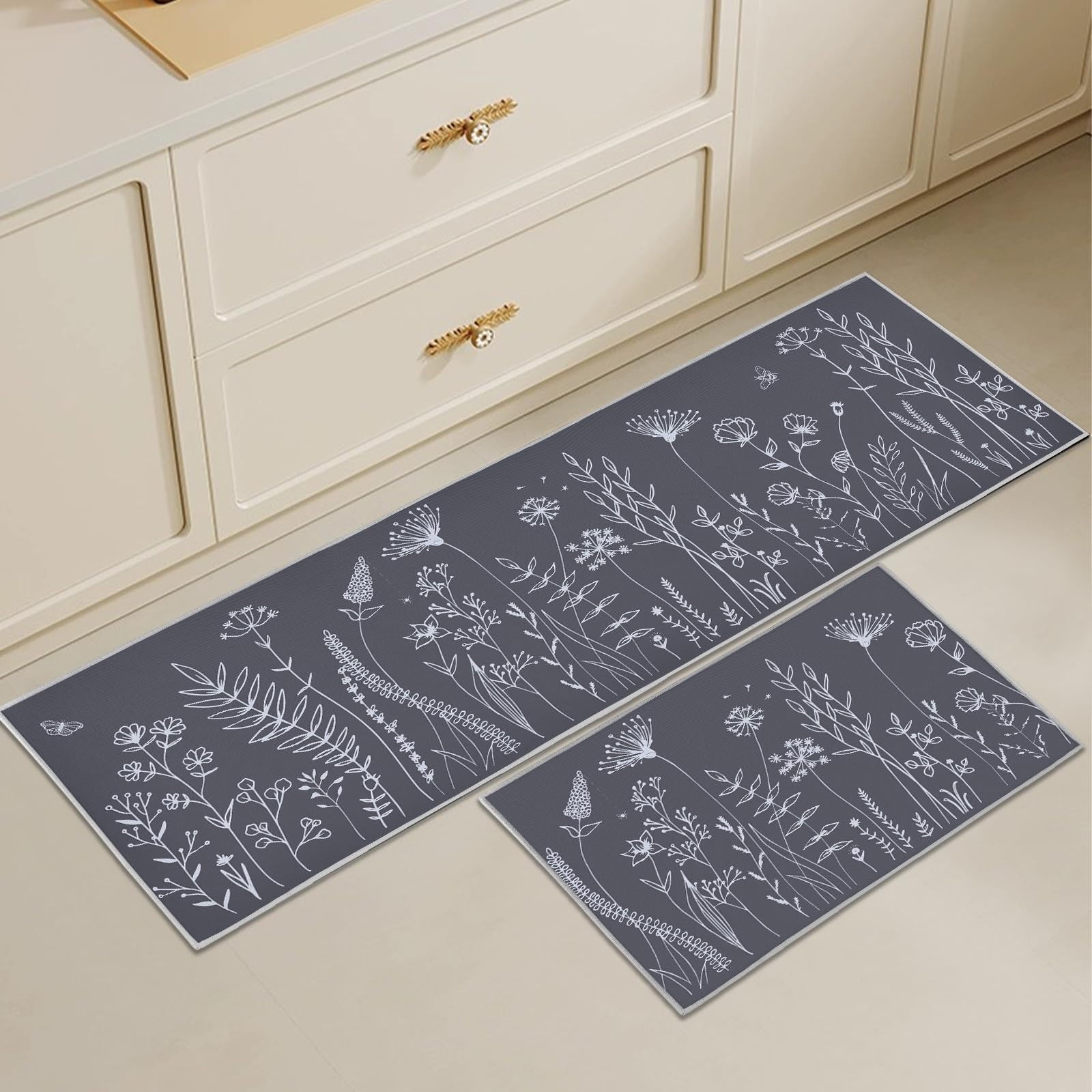 Tapis de Cuisine Lavable en Machine Antidérapant Lot de 2 40x120cm+40x60cm