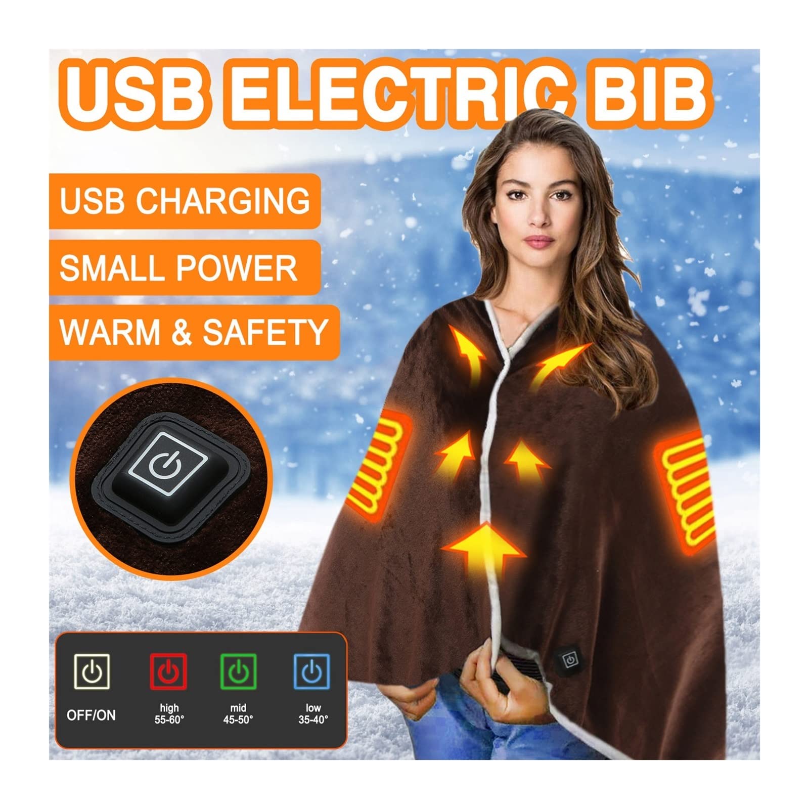 Coperta riscaldata elettrica USB Coperta riscaldata sulla Spalla Coperta elettrica con Protezione dal Freddo con impostazioni di Temperatura a 3 stadi Piccola Coperta elettrica scaldaletto