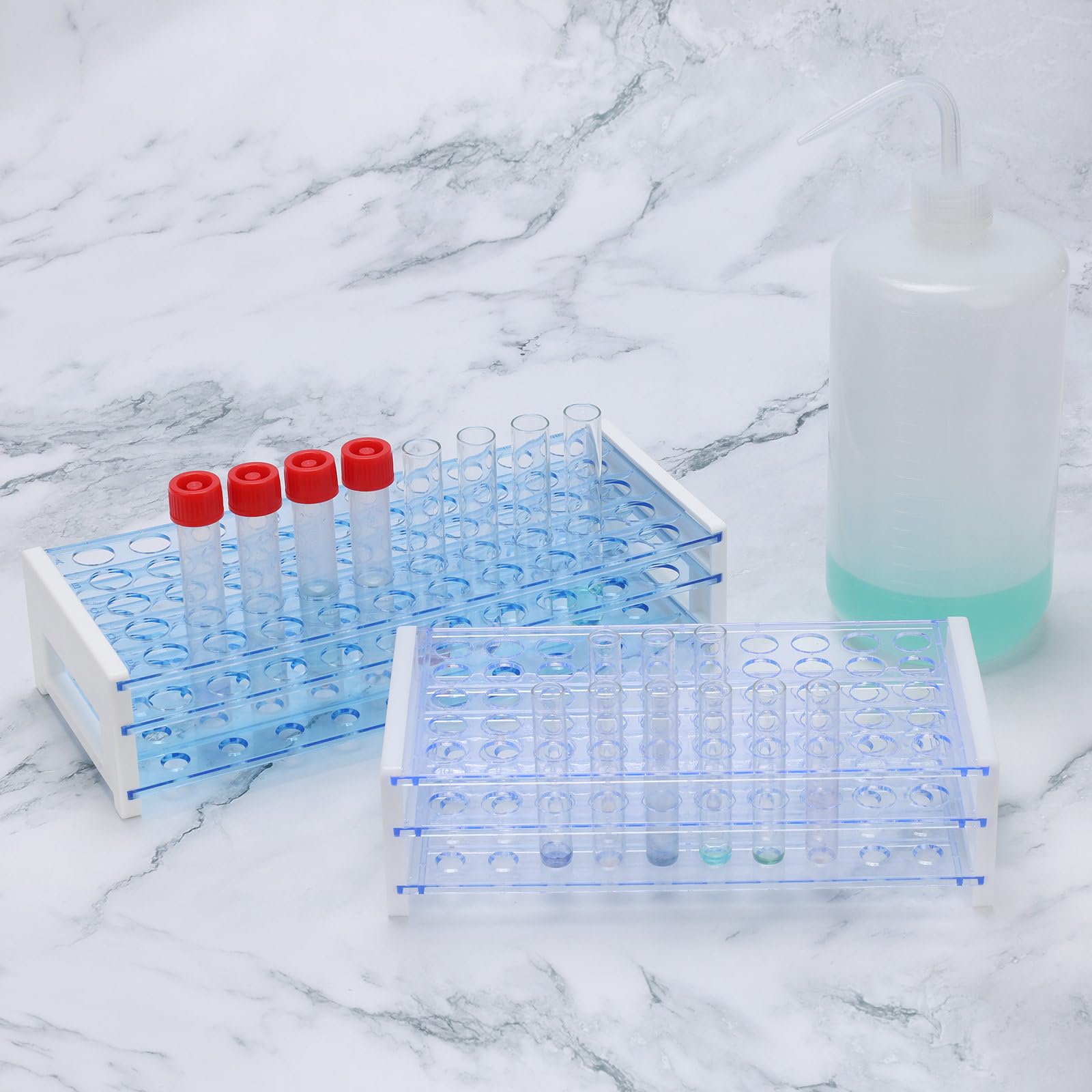 BorinGlass Portatubi di Prova con 50 Posti per Tubi di 13 mm di Diametro Esterno, Organizzatore Da Laboratorio in Plastica Robusta