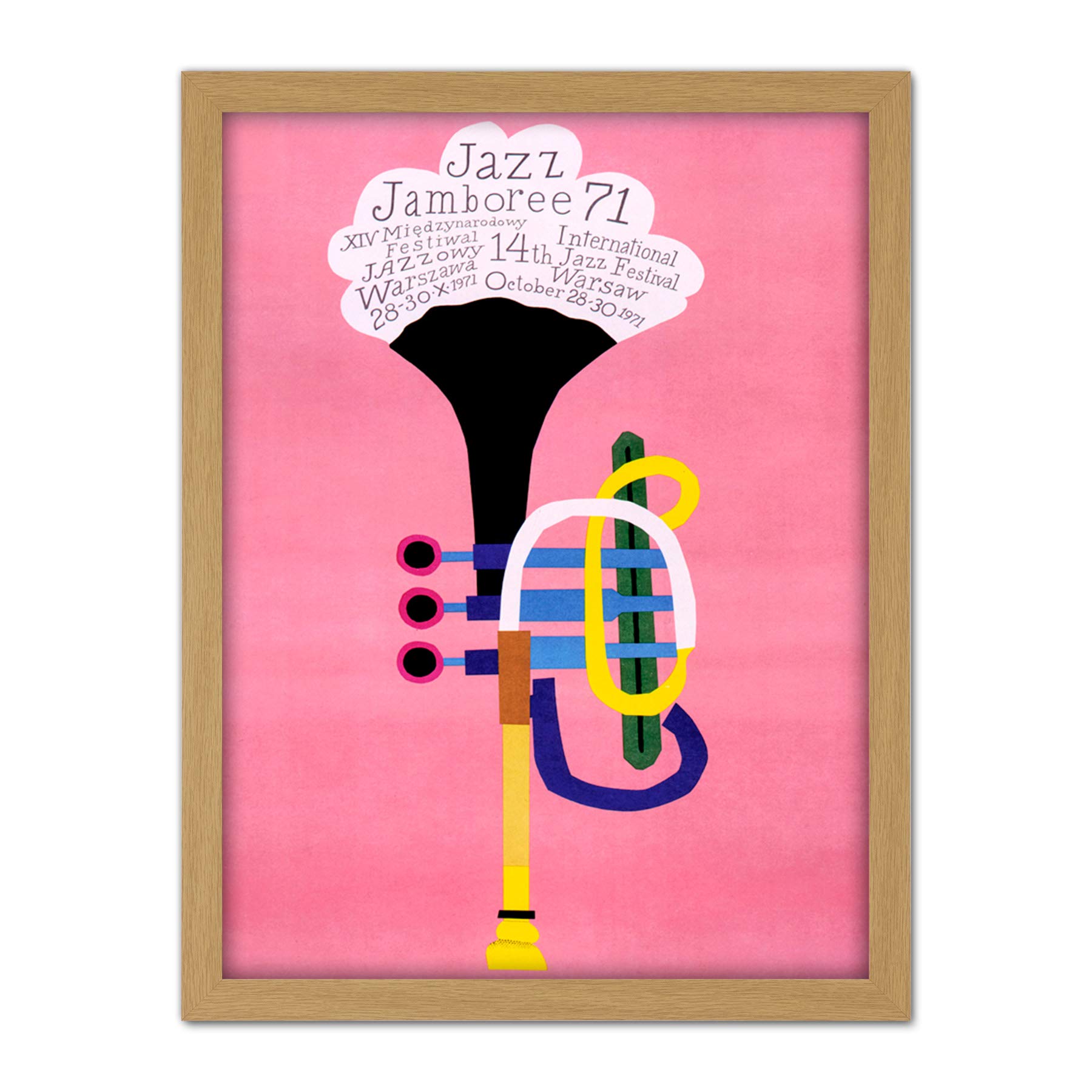 Wee Blue Coo Exhibition Jazz Poland Trumpet Abstract Artwork Framed Wall Art Print 18X24 Inch