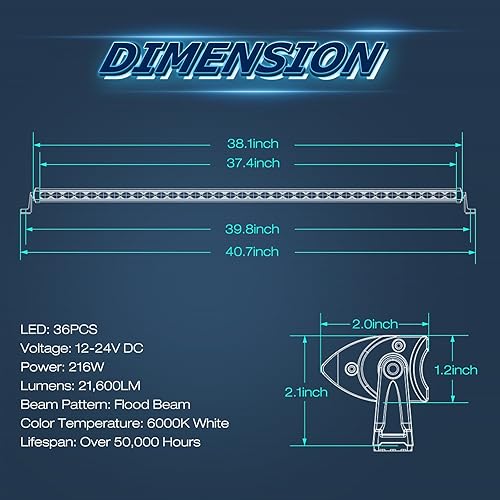 Miniatura 2 de Barra de luz LED de 40 pulgadas, barra de luz Niwaker UTV de 216 W, luces de conducción todoterreno de haz de inundación, luces de trabajo, barra de