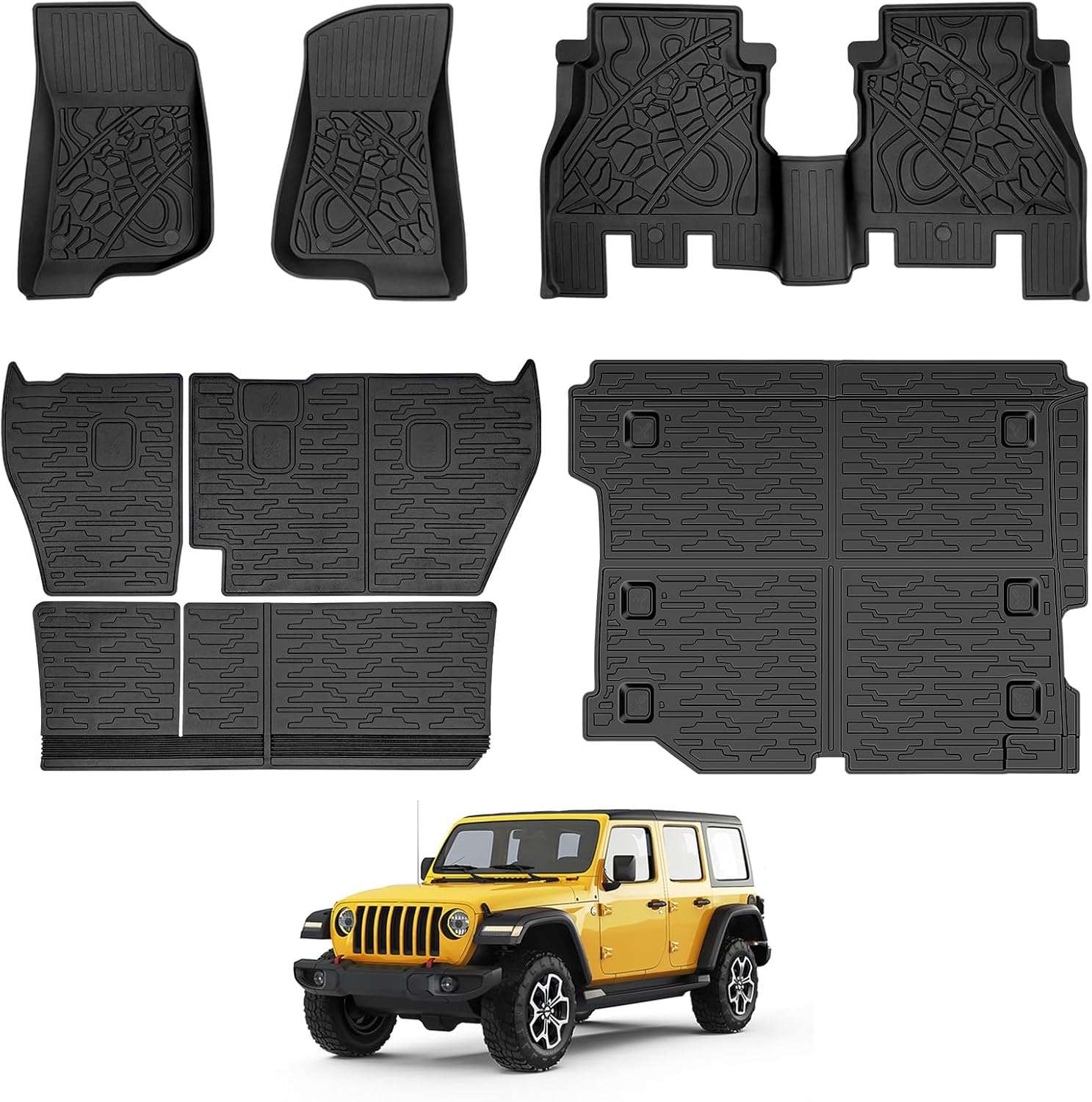 Cargo Mats for 2018-2025 Jeep Wrangler JL 4X4 Floor Liners with Trunk Mat Backrest Mat All Weather TPE Protector Rear Floor Trunk Liners for 18-25 Wrangler JL 4X4 4 Door Accessories - Image 7