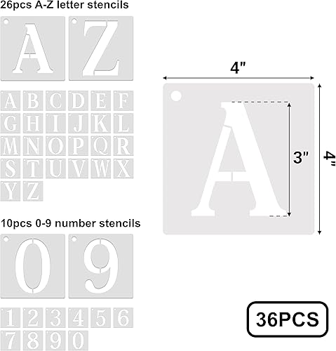 Miniatura 2 de 36 plantillas de letras del alfabeto de 3 pulgadas, plantillas de letras reutilizables de letras y números, plantillas de manualidades para pintar