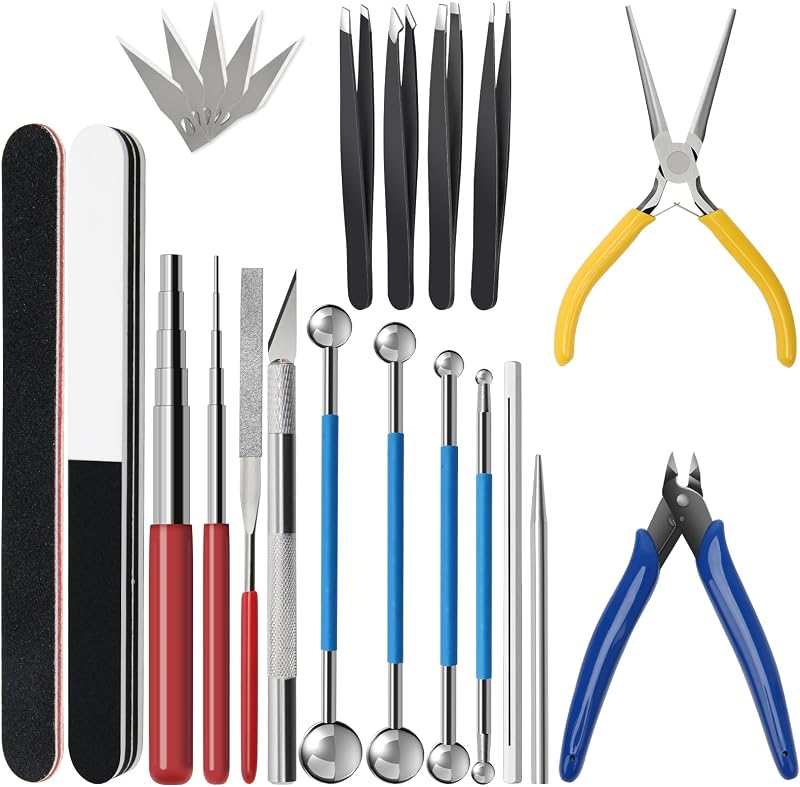 23 Pieces Metal Puzzle Tool Kit, 3D Metal Model Building Earth Tools Kit | Metal Model Tool Kit Including Plier Bending Assist Tools File Flat Tweezers Wire Wrapping Rod