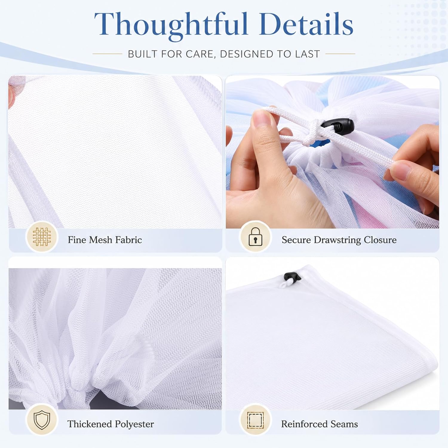 50 Pcs Large Mesh Laundry Bags, 24 x 32 in Wash Bags with Drawstring, Thickened Fine Mesh Laundry Bag for Washing Machines, Clothes Storage and Sports Gear, for Dorms Laundromats Facilities