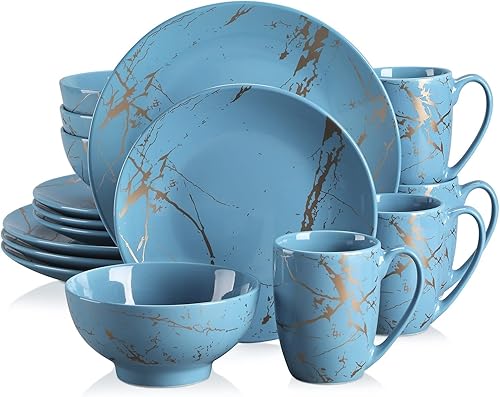 Miniatura 1 de WULFY Vajilla 1632 Piece Porcelain Cutlery Set Design Gold Splashes with Dinner Plate Cake Plate Bowl Coffee Mug (Color  16-Piece)