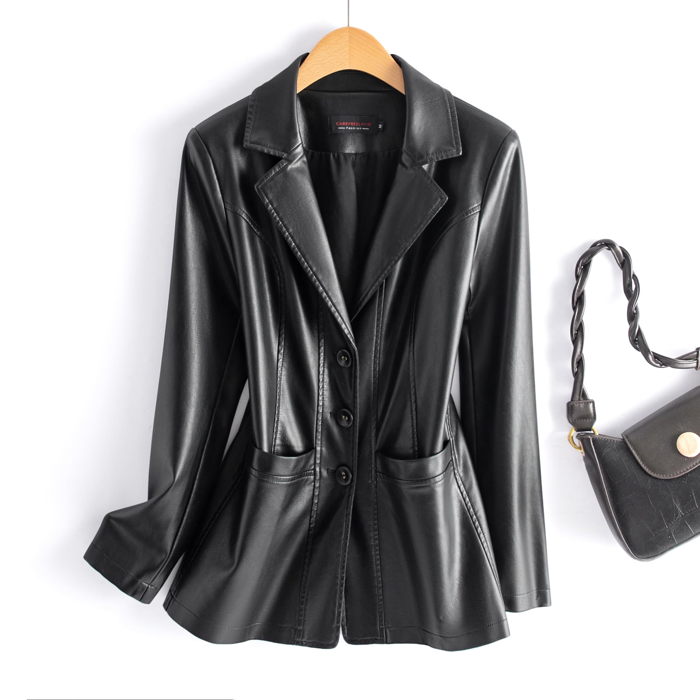 DISSA Blazer Ecopelle Donna Risvolto Vestibilità Slim