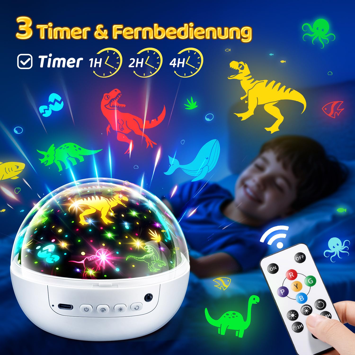 One Fire Proyector de cielo estrellado para niños, 【3 películas+93 efectos+regulable】 Proyector de cielo estrellado, 【Remote+3 Temporizadores+Rotación】 Juguete para niños a partir de 3-7 años, juguete