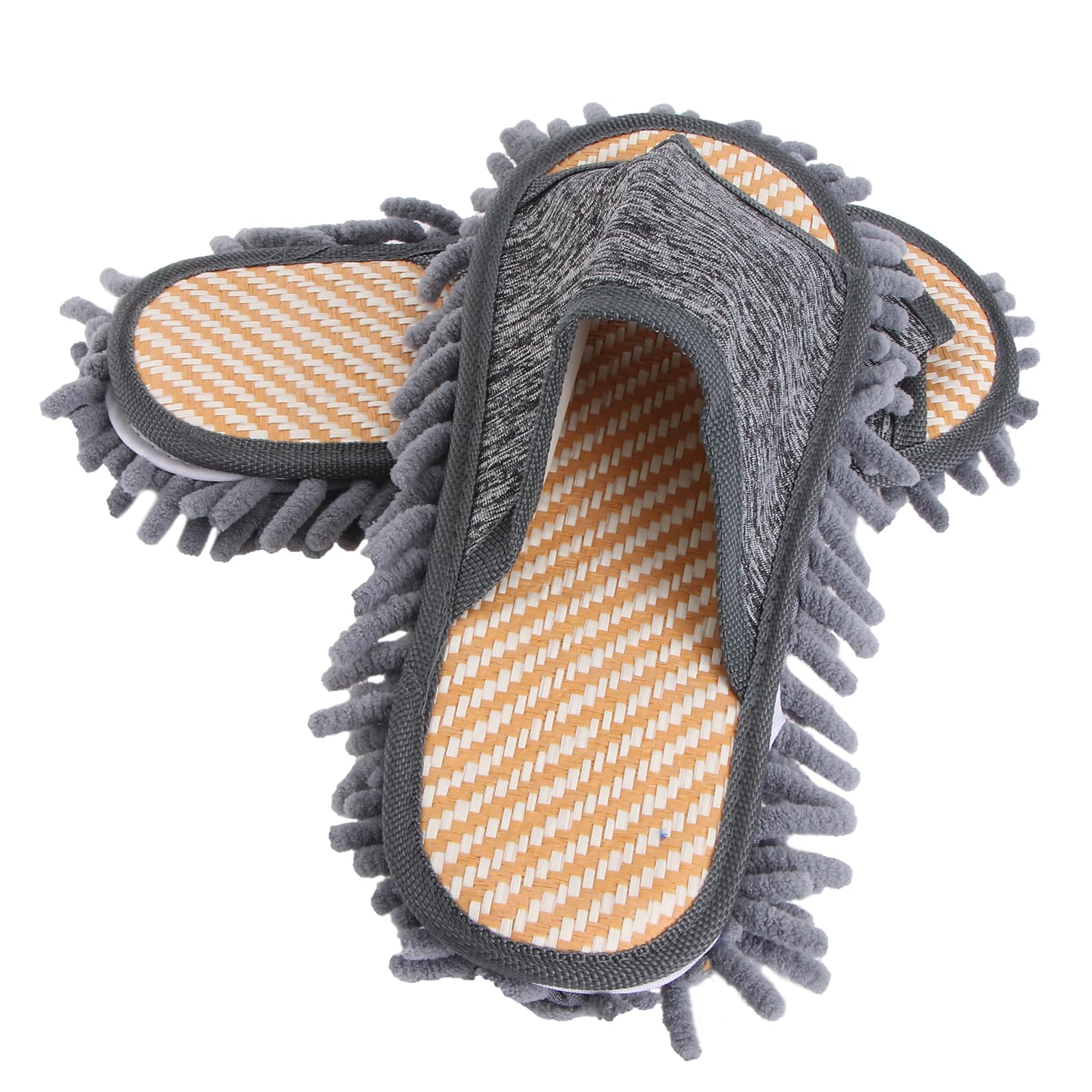Zapatillas limpia suelos con suela de chenilla desmontable y paja ligera para uso interior