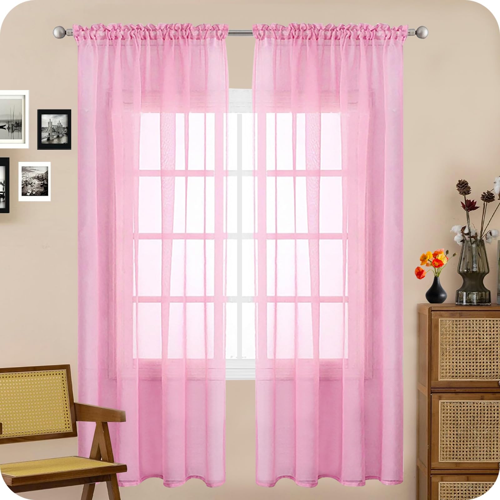 GAIFNAG Curtain for Bedroom Black Out Curtain 120 x 170 cm Drop Eyelet, Lightweight, Thermal Insulated Linen Net Curtains for Windows for Apartment/Hotel Dorm, Pink