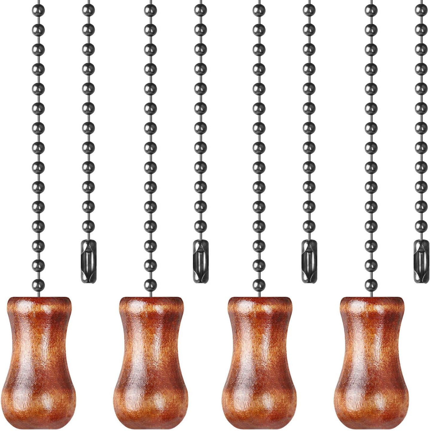 Ceiling Fan Pull Chain, 4 Pack Wooden Pendant Pull Chain Extension, 12 Inches Decorative Chain Pulls for Ceiling Light Fan Lamp, Beads Ball Pull Chain Extenders with Connector, B