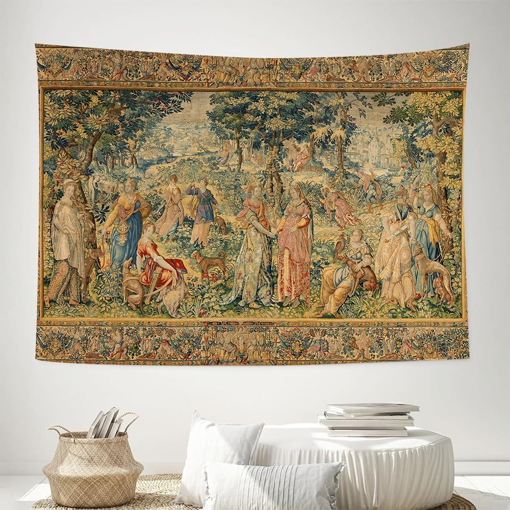 LATETOMT Renaissance Garden Party Tapestry Medieval Tapestry Canvas Wall Art Tapestries for Bedroom Living Room Dorm Decor Tablecloth 80x60in LTMTAYW488