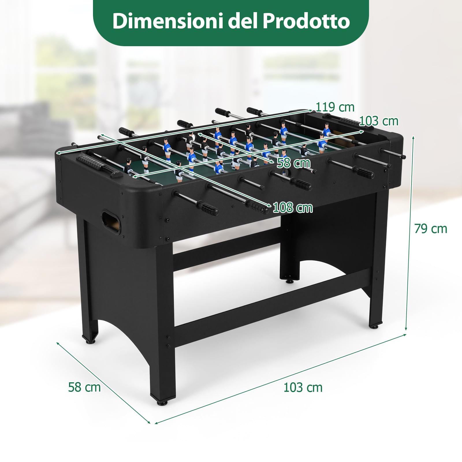 COSYWAY Calcio Balilla, Biliardino con 22 Giocatori, 2 Palline e Contatori, Tavolo da Calcio con 8 Aste per Adulti e Bambini, 119 x 108 x 79 cm
