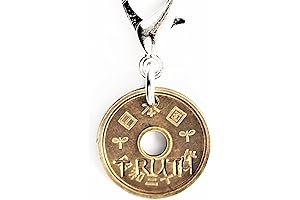 TRUTH Lucky Coin Bag Clip Purse Hand Stamped Charm 5 Yen Japanese Brass Key Ring