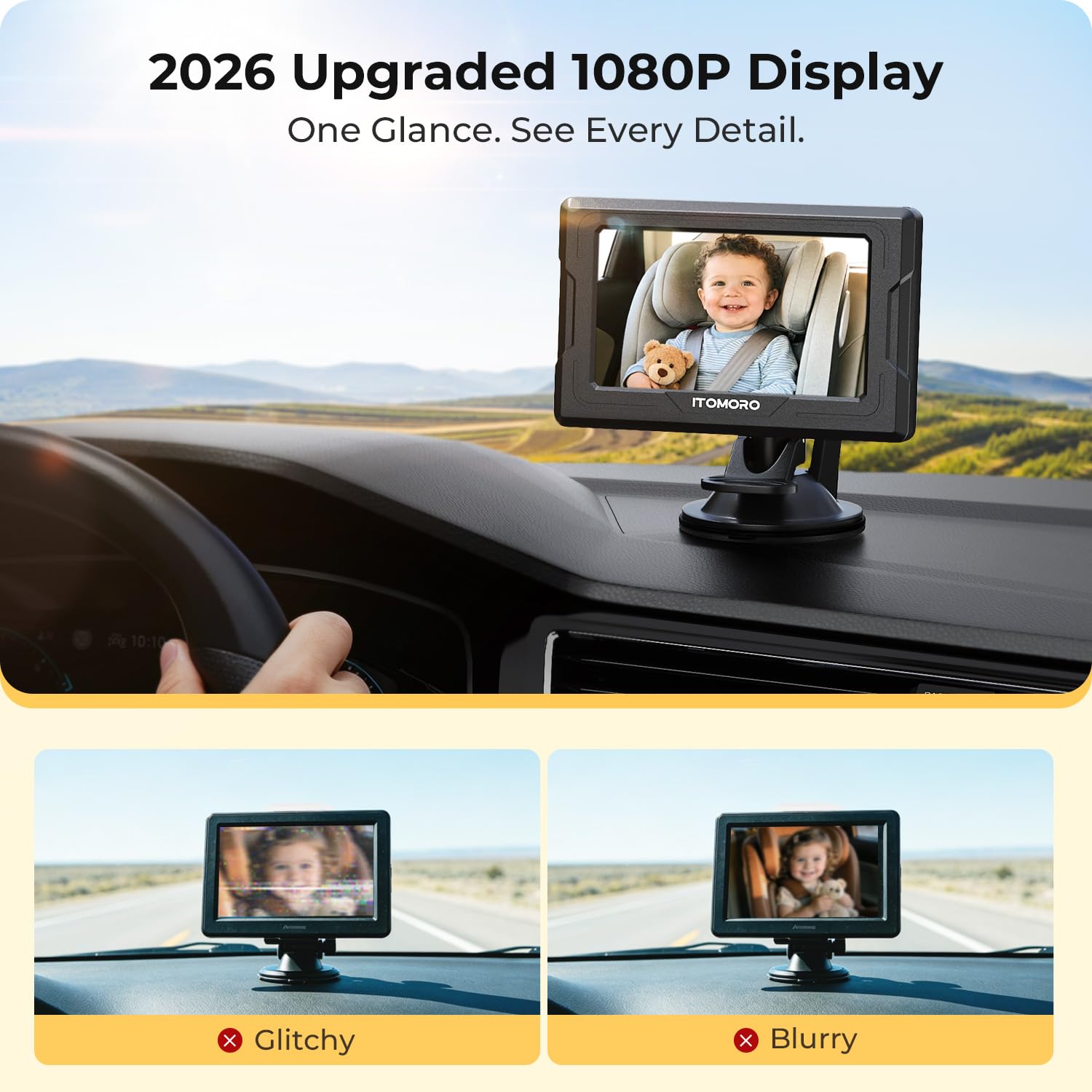 Itomoro Kamera samochodowa HD 1080p, dwukanałowy wyświetlacz, monitor samochodowy dla niemowląt z 2 kamerami noktowizyjnymi na podczerwień, łatwa instalacja kamery samochodowej 10,3 cala dla niemowląt