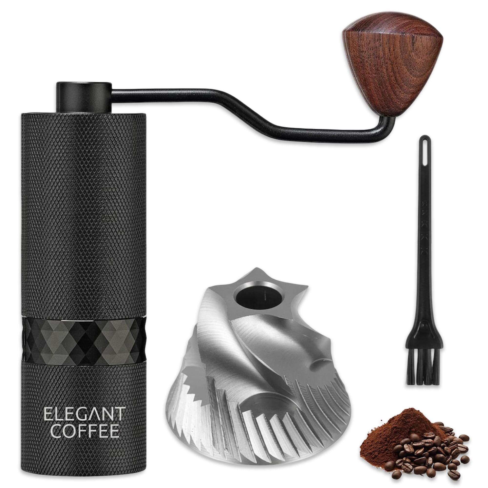 Manual Coffee Grinder with Stainless Steel Conical Burr - Portable Hand Coffee Bean Grinder with Cleaning Brush - 20g Capacity - Adjustable Settings for Espresso, French Press, Pour Over - (Black)