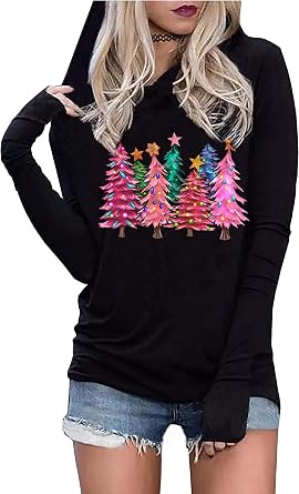 Christmas Hoodie Women Buffalo Plaid Tree Farm Fresh Fall Hoodie Graphic Tees Causal Letter Tops