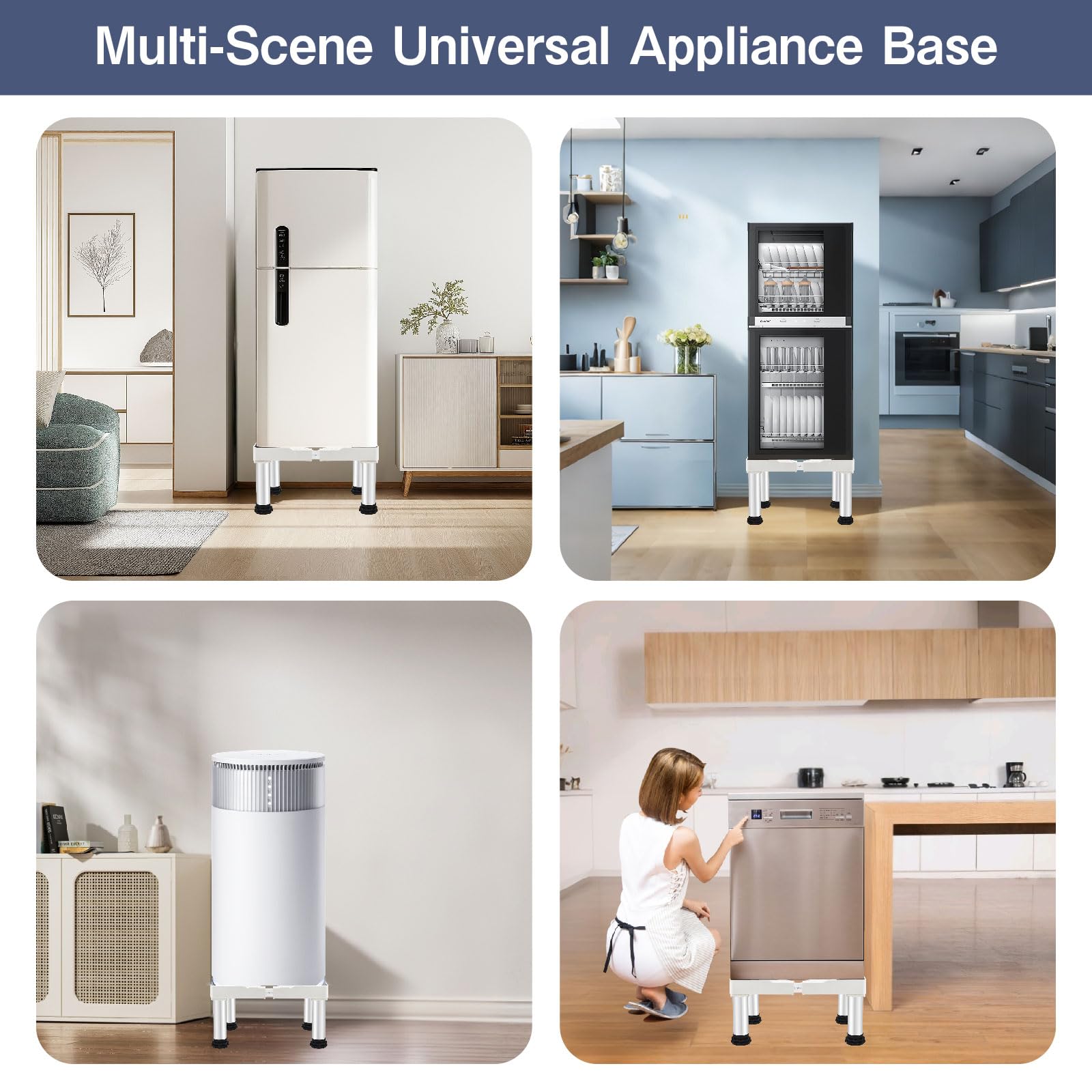 Socle pour réfrigérateur blanc, hauteur 39-41 cm, support réglable pour climatiseur mobile, lave-vaisselle, congélateur, congélateur, armoire de cuisine (longueur réglable 47-70 cm)