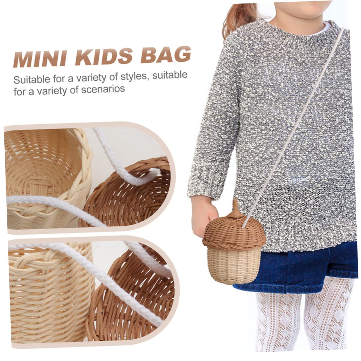 PACKOVE 8kawałki Mini Rattan Pine Cone Bag Ręcznie Wykonana Torba Woven Shoulder Bag Uroczy Koszyk Do Przechowywania Plażę i Dekorację Wnętrz