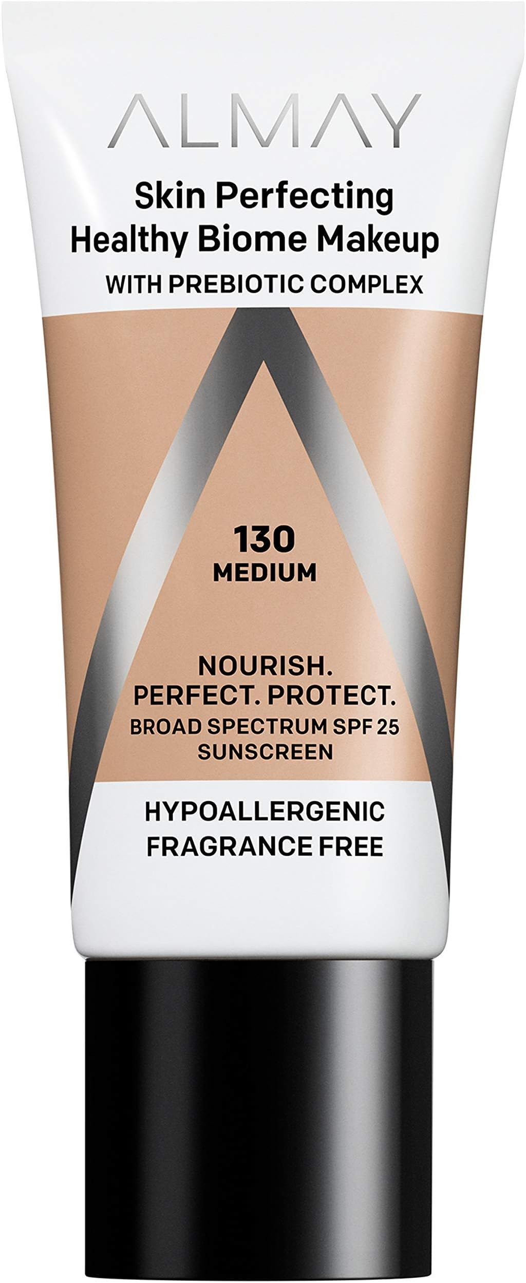 Skin Perfecting Healthy Biome Foundation Makeup with Prebiotic Complex SPF 25, Hypoallergenic, -Fragrance Free, 130 Medium, 1 fl. oz.