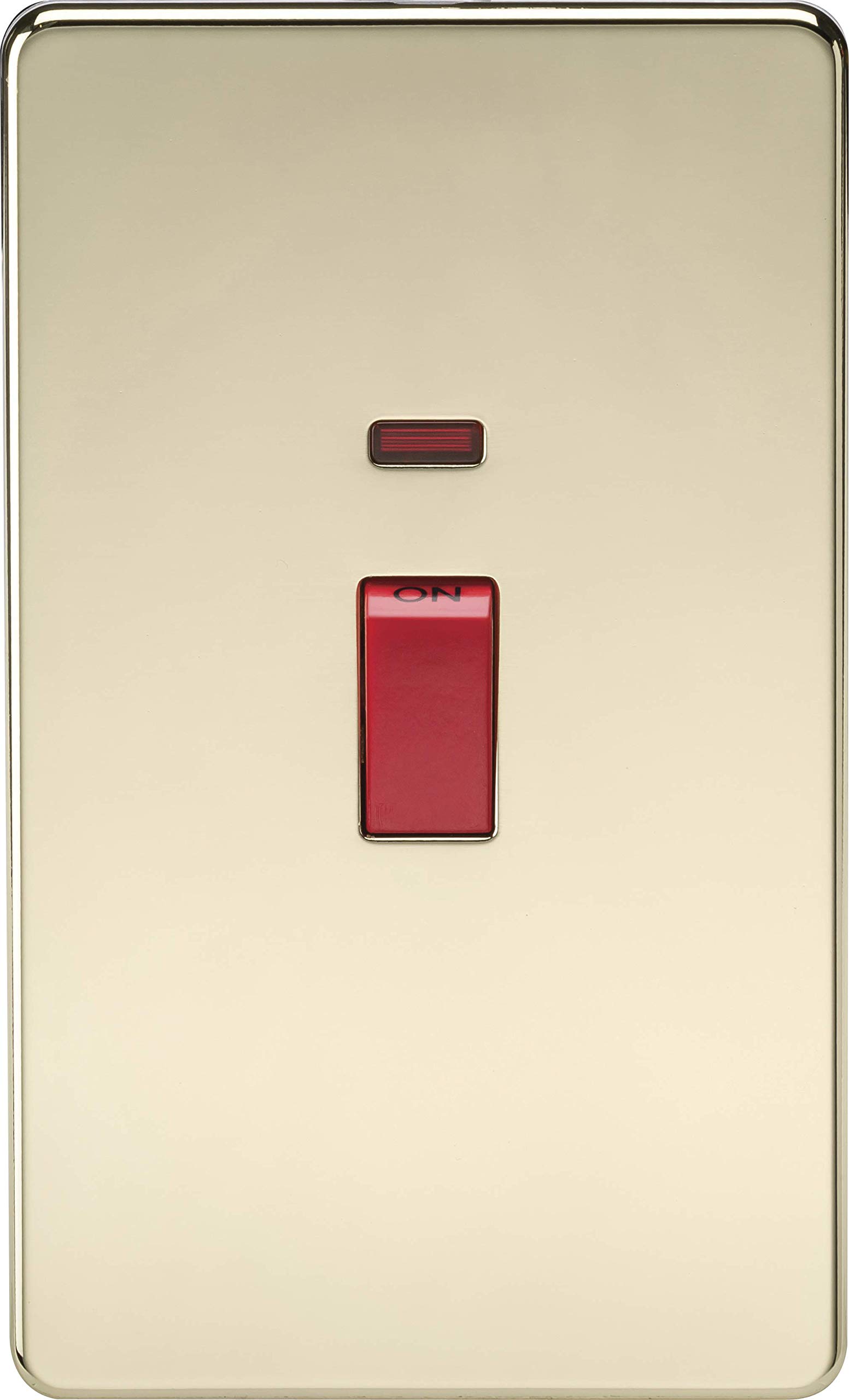 Knightsbridge Polished Brass Sf8332npb Screwless 45 A 2-Gang Dp Switch, With Neon