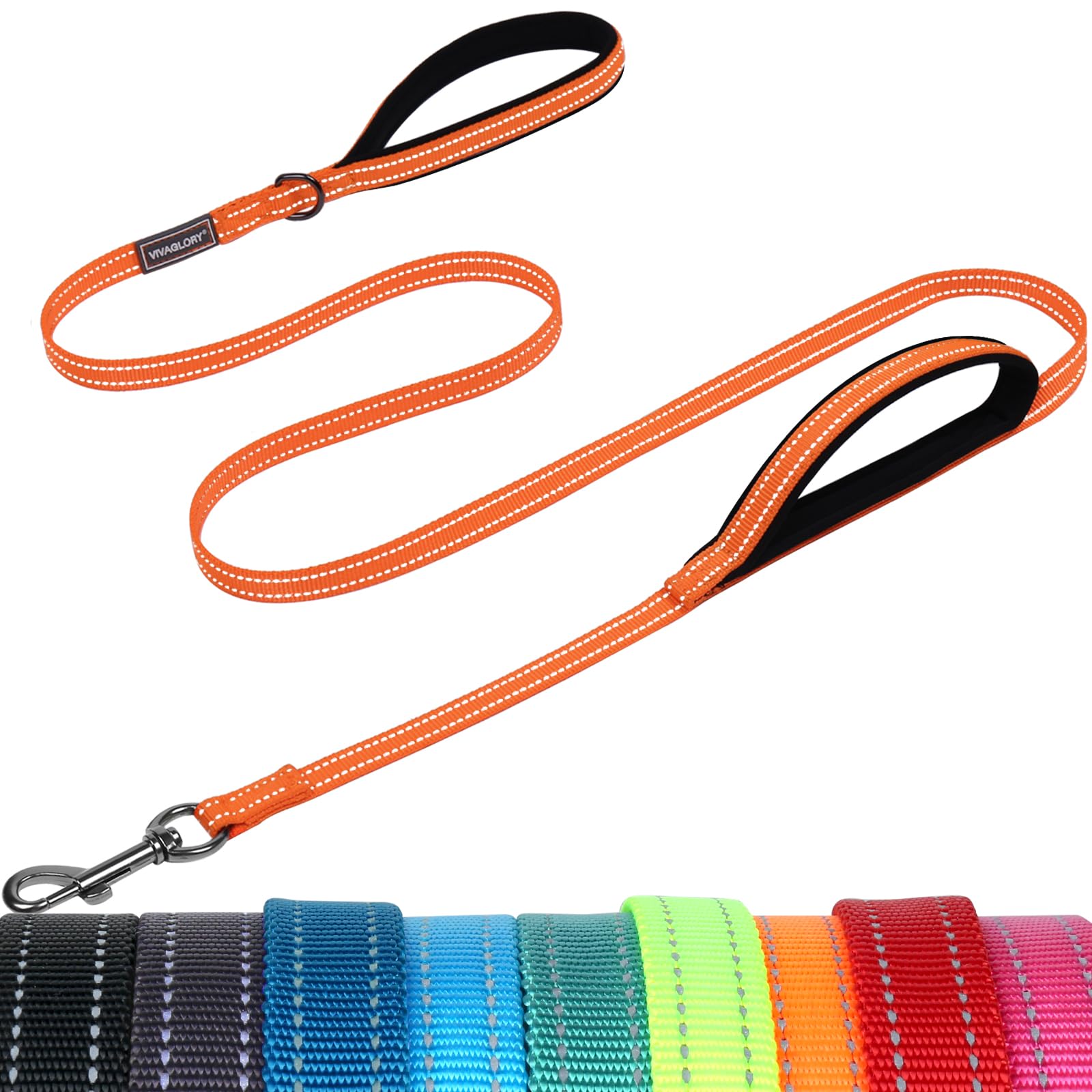 VIVAGLORY Twingrip Führleine Hund, Leine Hund Hausleine Joggingleine, Hundeleine mit 2 Griffen Doppelgriff, Gepolstert Neopren & Reflektierend
