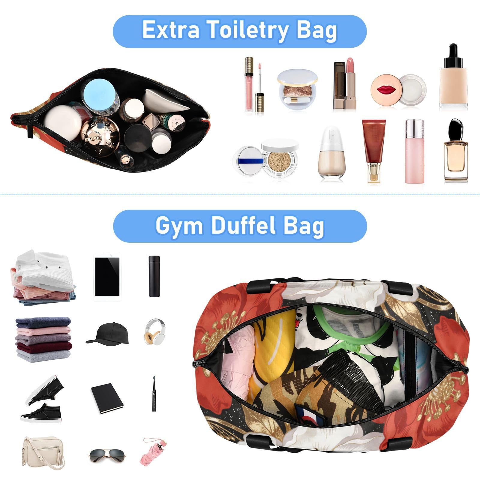 Lot de 2 grands sacs de transport rouges avec poche humide et sangle réglable pour la gym, le sport, pour homme et femme