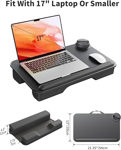 Miniatura 6 de SAIJI Escritorio de regazo para laptop  Se adapta a portátiles de hasta 17 pulgadas, soporte de mesa ligero con almohadilla de cuero suave, soporte