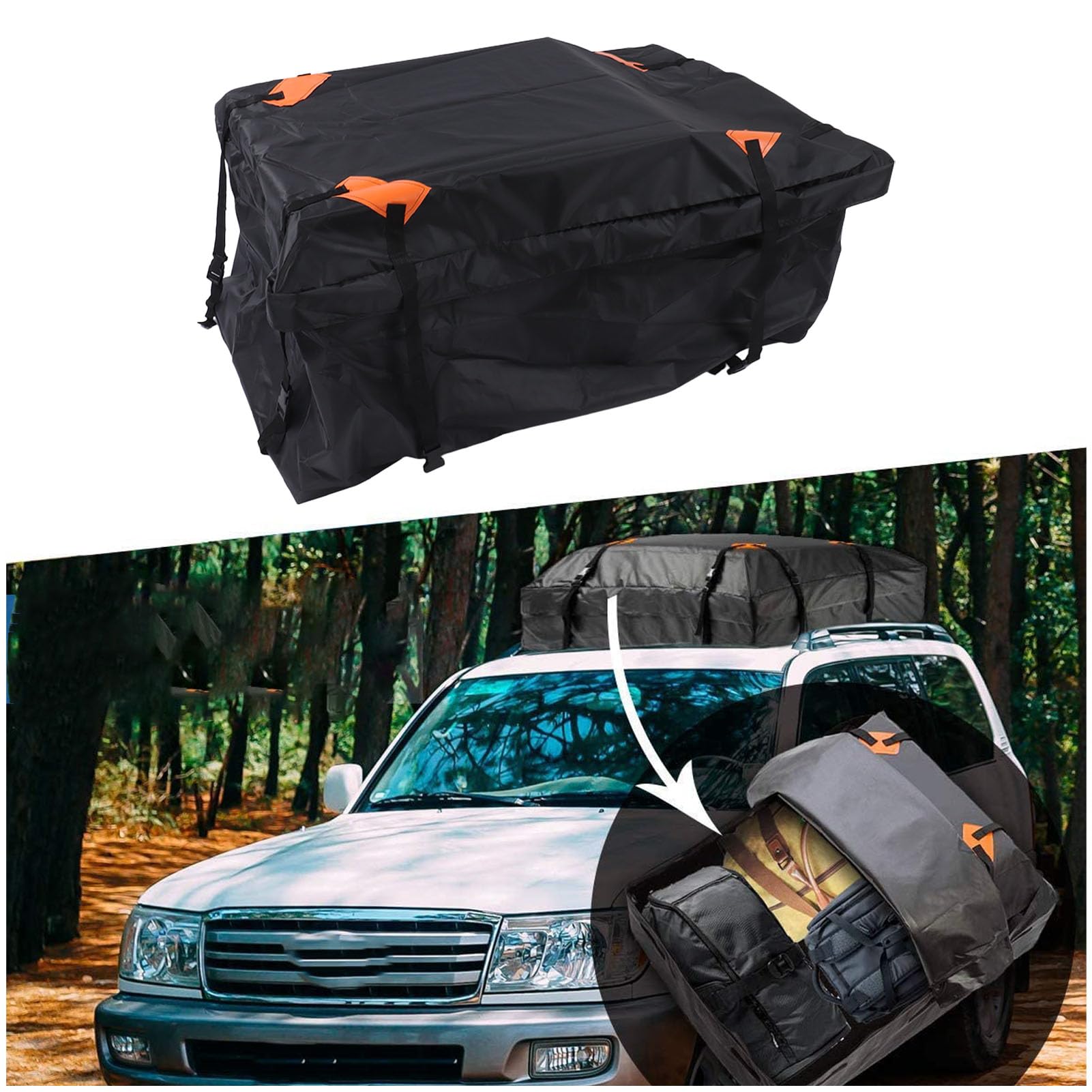 Borsa da carico per tetto auto Borsa da trasporto per bagagli da tetto universale impermeabile in tessuto Oxford da 425 litri per viaggi in campeggio all'aperto (600D)