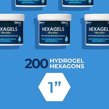 Medagel Hexagels Plus Aloe Vera - Advanced Healing Hydrogel Pads for Blister Prevention & Soothing Burn Care - Foot, Heel, Toe, Ankle Protection, Pack of 200, 1-Inch Patches, Paraben Free