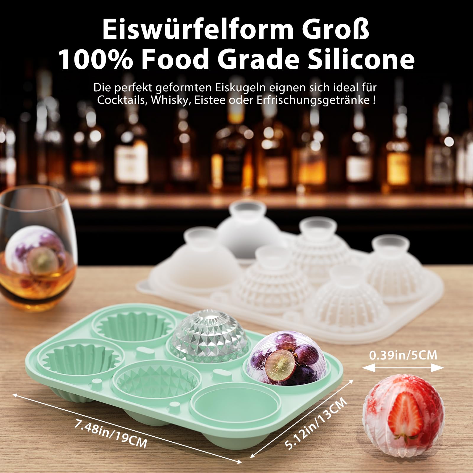 Henwei Stampi Ghiaccio Cocktail, 2 Stampi per Cubetti Ghiaccio Silicone