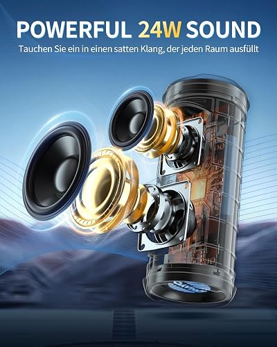 OHAYO Enceinte Bluetooth Puissante 24W - Haut Parleur Bluetooth 5.3 Portable IPX7 Étanche, 30h Autonomie, Bass Boost, LED & AUX/TF Card - pour Fête/Plage/Voyage - 2