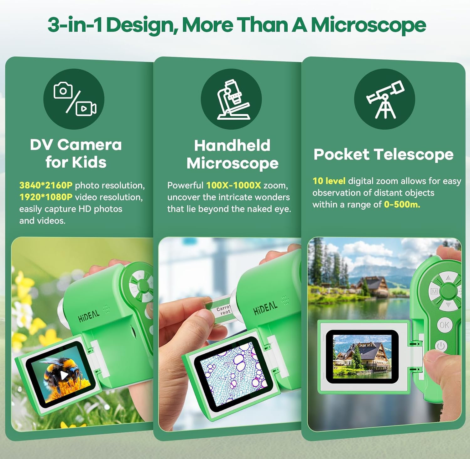 HP20 IPS Microscope for Kids: [3-in-1] [Easy and Fun] 2" Portable Handheld Microscope Miniscope, Pocket Mini Scope Educational Science Kit, Christmas Birthday Gifts for Kids, 32GB, Green - Image 2